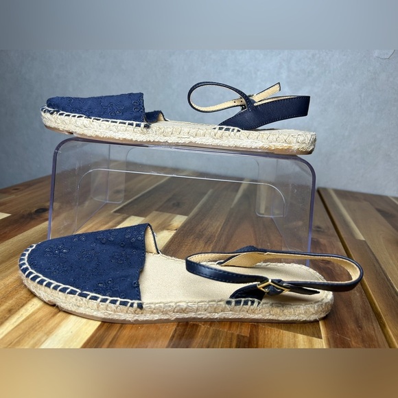 Talbots Izzy D'Orsay Flat Espadrille Slingback Ankle Strap Navy Blue Sandals 6.5 - Picture 2 of 9